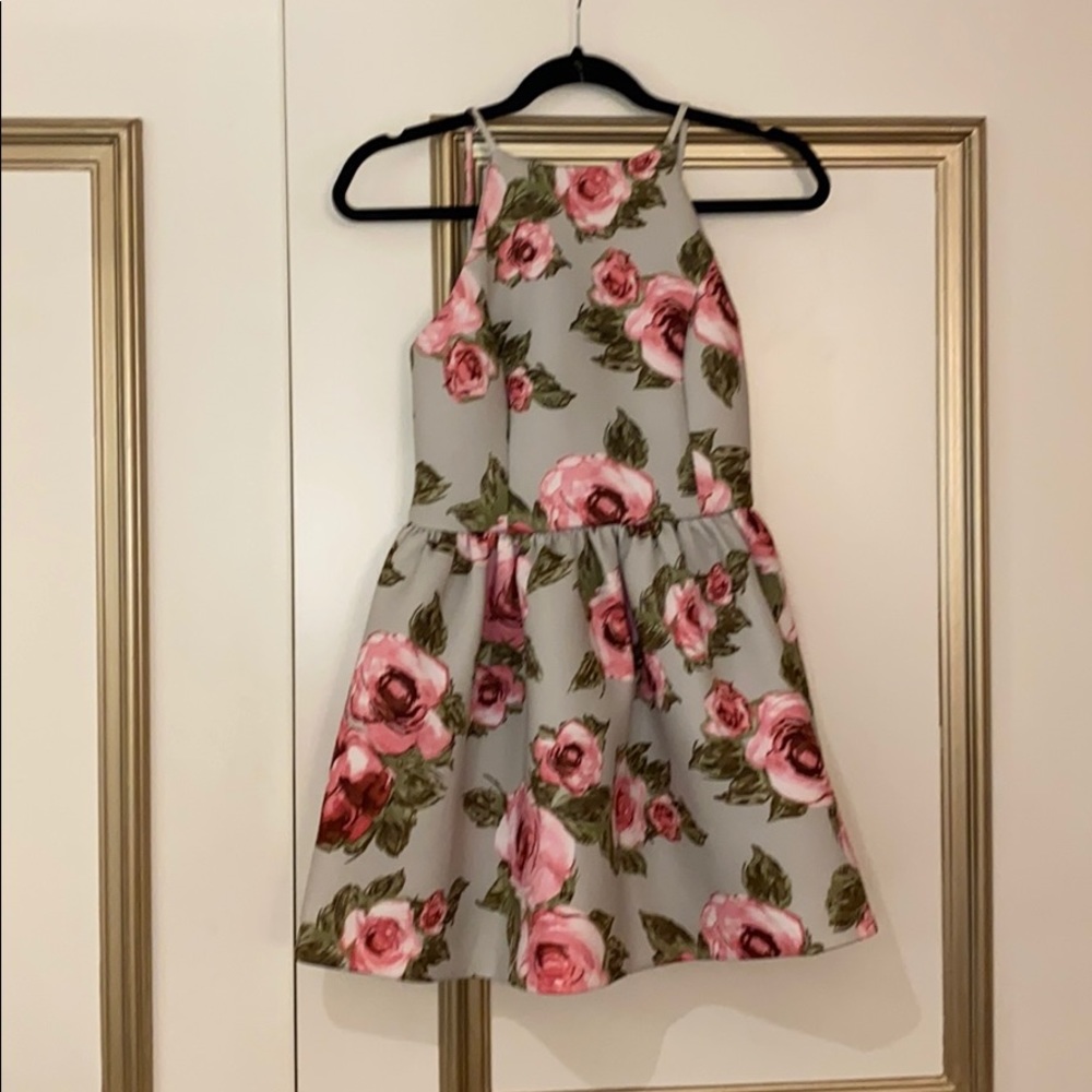 Pink rose mini dress. Grey base.